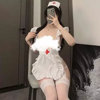 Косплей Сексуальный Фартук Грудь Чистая Похоть Униформа Медсестры Костюм Страсть Свобода Искушение Маленькая Грудь Горничная Флирт average size 80-60 kg