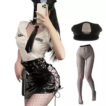 Косплей Сексуальный Сексуальный Хэллоуин Костюм Полицейского Маскарадный Костюм Мини-юбка Костюм Полицейского Мини-юбка Обтягивающая Юбка Полицейский Полицейская Униформа Мини-юбка