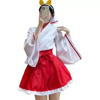 Косплей святыни Красный Белый Красный Демон Лиса Одежда святыни Большой размер Хэллоуинский костюм святыни Милый школьный фестиваль [COSSA] женский розовый