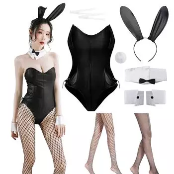 Косплей Зайчика Купальник Зайчика Сексуальный Костюм Зайчика Милый Наряд Маскарадный Костюм Подарок Кожа Искусственная Кожа Колготки в Сетку x 2 Заячьи Ушки Хвост 7