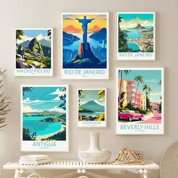 Коста-Рика Рио-де-Жанейро Мачу-Пикчу туристический плакат холст картина настенный художественный декор скандинавский пейзаж путешествия принт подарок путешественнику 21x30cm No Frame