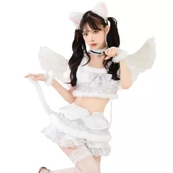 Костюм ангела-кошки White Cat на Хэллоуин, набор из 8 предметов White Marie Moon [Malymoon] [LZ002] белый