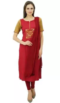 Костюм Atasi Women s Rayon Straight Churidar с доступными размерами Dupatta 10 малиновый