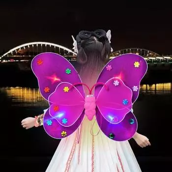 Костюм бабочки для девочек с крыльями, палочкой и повязкой на голову, светящийся светодиодный трапециевидный силуэт синий