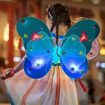 Костюм бабочки для девочек с крыльями, палочкой и повязкой на голову, светодиодная светящаяся юбка-торт из сетки А-силуэта с узором в виде ромба, наряд для сценического шоу на Новый год розовый