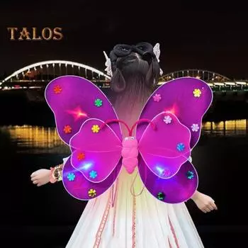 Костюм бабочки для девочек с крыльями, палочкой и повязкой на голову, светодиодная светящаяся юбка-торт из сетки А-силуэта с узором в виде ромба, наряд для сценического шоу на Новый год красный