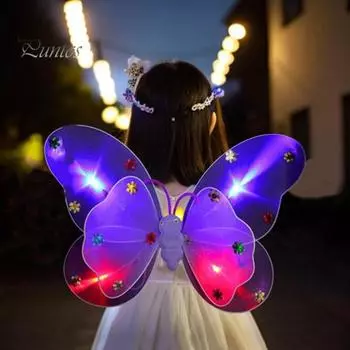 Костюм бабочки для девочек с крыльями, палочкой и повязкой на голову, светодиодная светящаяся юбка-торт из сетки А-силуэта с узором в виде ромба, наряд для сценического шоу на Новый год фиолетовый