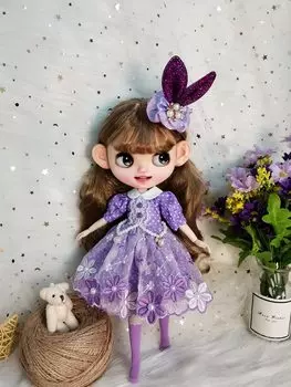 Костюм Блит Azone Universal Purple Lace Dress Кроличьи Уши Кролик Украшение Для Волос Licca-chan