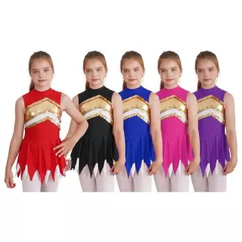 Костюм Черлидинга для девочек, блестящее танцевальное платье с блестками, детское нарядное платье без рукавов для катания на коньках 7-8 Years чёрный