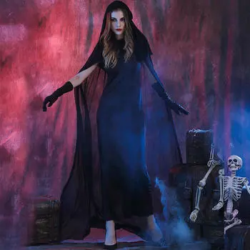 Костюм черной ведьмы для женщин на Хэллоуин в стиле вампира Hooded Plain S