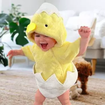 Костюм цыпленка, мягкий плюшевый комбинезон с цыпленком из мультфильма, свободный комбинезон с капюшоном, без раздражения, на молнии, наряд для разбивания яиц для новорожденного, реквизит для фотосессии для малышей 80 cm