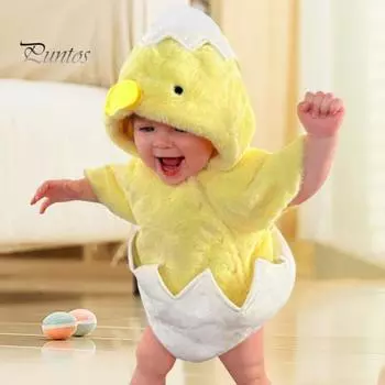 Костюм цыпленка, мягкий плюшевый комбинезон с цыпленком из мультфильма, свободный комбинезон с капюшоном, без раздражения, на молнии, наряд для разбивания яиц для новорожденного, реквизит для фотосессии для малышей 70cm
