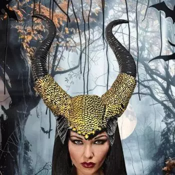 Костюм дьявольских рогов на Хэллоуин, черные латексные длинные рога для женщин и взрослых, роговой головной убор для косплея, костюм на Хэллоуин A