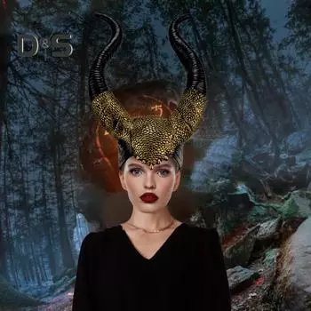 Костюм дьявольских рогов на Хэллоуин, черные латексные длинные рога для женщин и взрослых, роговой головной убор для косплея, костюм на Хэллоуин A