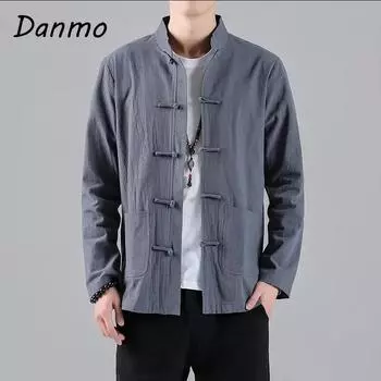 Костюм Данмо Тан, китайская рубашка, стильная куртка с воротником, традиционная китайская одежда для мужчин, льняной топ кунг-фу, Cheongsam, мужской топ Hanfu XXXXXL белый