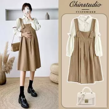 Костюм для беременных, платье-комбинация большого размера, комплект из двух предметов для беременных M