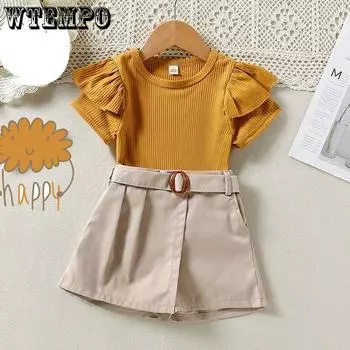 Костюм для девочек, летняя модная футболка с короткими рукавами, милые шорты, комплект из двух предметов, простой повседневный свободный тонкий костюм 100 белый