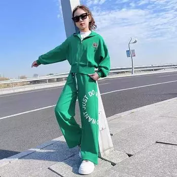 Костюм для девочек на весну и осень, куртка с длинными рукавами и длинные брюки для детей среднего и старшего возраста 170 белый