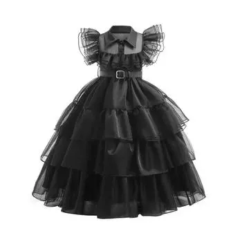 Костюм для девочек, новогоднее платье для детей, сетчатые праздничные платья для девочек, костюмы на Хэллоуин, От 3 до 10 лет 110 античный черный