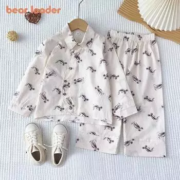 Костюм для девочек с длинными рукавами Bear Leader 3-7 лет, бежевый хлопковый с принтом коалы, рубашка + брюки, комплект из двух предметов TZ244 3T