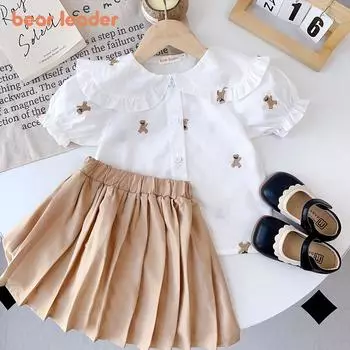 Костюм для девочки Bear Leader 2-7 лет, белая рубашка с принтом медведя + юбка, комплект из двух предметов AM3038 2T