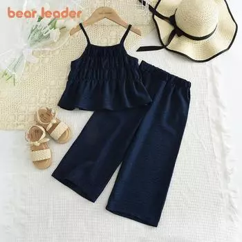 Костюм для девочки Bear Leader 3-7 лет, плиссированный топ на подтяжках + штаны, комплект из двух предметов AZ4416 3T