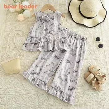 Костюм для девочки Bear Leader 3-7 лет серый с принтом чернил жилет + штаны комплект из двух предметов AZ4421 3T