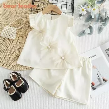 Костюм для девочки Bear Leader 3-7 лет футболка с 3D-цветами и летающими рукавами + штаны комплект из двух предметов TZ263 3T