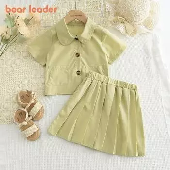 Костюм для девочки Bear Leader 3-7 лет, однобортный топ цвета хаки + юбка, комплект из двух предметов AZ5008 3T