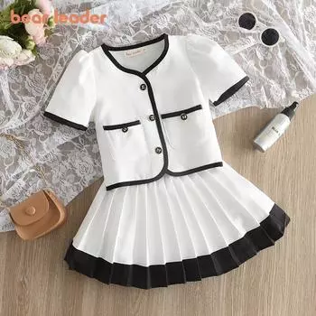 Костюм для девочки Bear Leader 3-7 лет, белая однобортная рубашка + плиссированная юбка, комплект из двух предметов AZ3459 3T белый