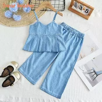 Костюм для девочки Bear Leader, синий, 3-7 лет, имитация денима, подтяжки + брюки, комплект из двух предметов TZ216 3T