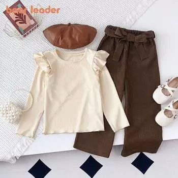 Костюм для девочки с длинными рукавами Bear Leader 3-7 лет, цвет хаки, топ с рукавами и штаны, комплект из двух предметов TZ250 3T