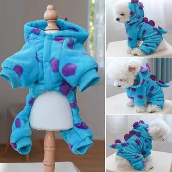 Костюм для домашних животных, манжеты с резьбой, толстовка с капюшоном в мультяшной форме, застежка на пуговицы, сохраняет тепло, забавный динозавр M синий