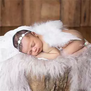 Костюм для фотосъемки младенцев в стиле перьев, белые крылья ангела и повязка на голову