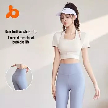 Костюм для йоги Juyitang с лямкой через шею и накладкой на грудь - короткий рукав для фитнеса M