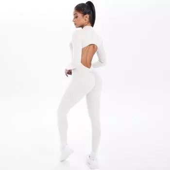 Костюм для йоги с полумолнией, комбинезон с длинными брюками, комбинезон для бега и фитнеса на открытом воздухе, женский комбинезон S