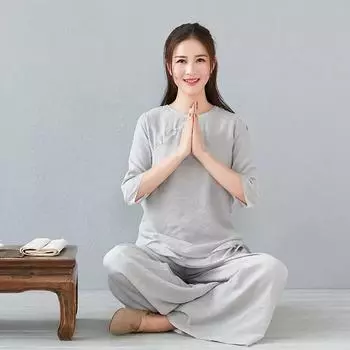 Костюм для йоги в китайском стиле, весенне-летний однотонный топ + свободные широкие брюки, комплект из двух частей для занятий спортом XXXL белый