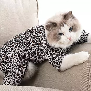 Костюм для кошек и собак для восстановления, одежда с леопардовым принтом для ухода за домашними животными, костюм для отлучения от груди для котят, высокоэластичный костюм для ухода за домашними животными после операции XS