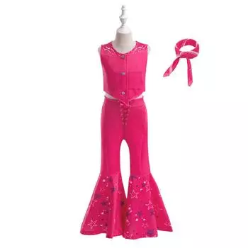 Костюм для косплея Барби из фильма «Косплей» для девочек, детский жилет без рукавов с шелковым шарфом, праздничное платье с принтом 160 розы красного