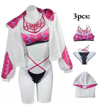 Костюм для косплея Человека-паука Гвен Стейси Сексуальный купальник из двух частей и пальто для вечеринки у бассейна L