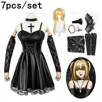 Костюм для косплея Death Note Misa Amane, сексуальное платье из искусственной кожи + украшения на шею + чулки + ожерелье, униформа, парик на Хэллоуин XXXL
