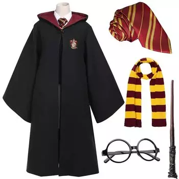 Костюм для косплея Гарри Магической Академии, костюм унисекс, роскошный магический комплект глушителей [Ташиниро], халат, очки, галстук, палочка, 5 предметов (115) красный