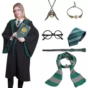 Костюм для косплея Гарри Поттера на Хэллоуин Гриффиндор Полный унисекс косплей роскошный комплект из 7 предметов шарф волшебная палочка очки маскарадный костюм для вечеринки
