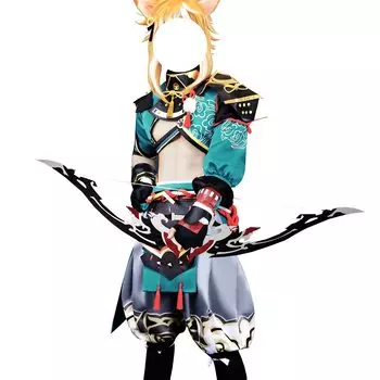 Костюм для косплея Genshin Inazuma Goro с париком Genshin Style Brave Ebisu Inu Goro Cosplay Genshin Impact Style Cosplay с [NOKIJP] (Парик Горо, XS)