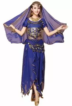 Костюм для косплея Эйзы Алладин, 4 предмета, Хэллоуин, танец живота, арабская королева, e447 (Темно-синий) темно-синий