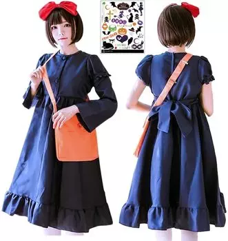 Костюм для косплея Кики-ведьмочки на рассвете для набора с татуировкой и платьем волшебницы с регулируемым рукавом S805 Взрослые, Хэллоуин, 4 предмета: наклейки, сумка,