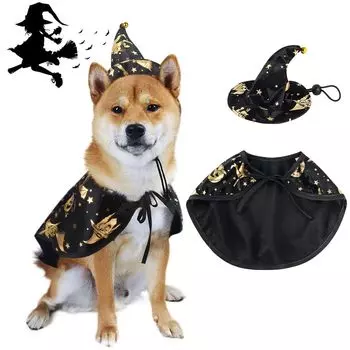 Костюм для косплея на Хэллоуин для собак Jimjis, шляпа для собак, плащ для маленьких собак, кошек, кошек, дьявольская шляпа, пончо, накидка для домашних животных (M)
