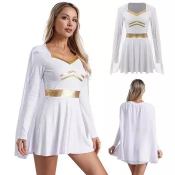 Костюм для косплея на Хэллоуин, греческий римский костюм, древняя тога, карнавальное платье королевы, шифоновое платье-накидка для римских ролей в кино S белый/золотой