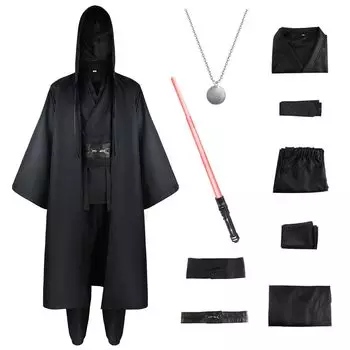 Костюм для косплея на Хэллоуин Костюм джедая Взрослый костюм для косплея Набор джедаев Костюм для Хэллоуина Плащ джедая Одеяние классный коричневый черный плащ со световым мечом и