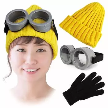 Костюм для косплея на Хэллоуин, набор вязаных товаров [Lili Nono], 3 предмета (прозрачные очки, шапка, перчатки)